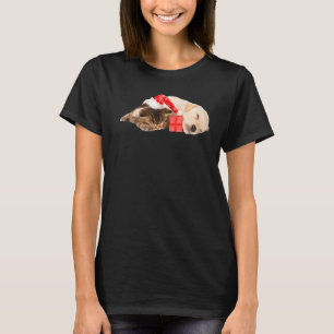 Cute Yellow Lab Puppy Kitten Santa Hat Christmas L T-Shirt