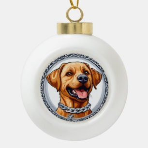 Cute yellow labrador dog ceramic ball christmas ornament
