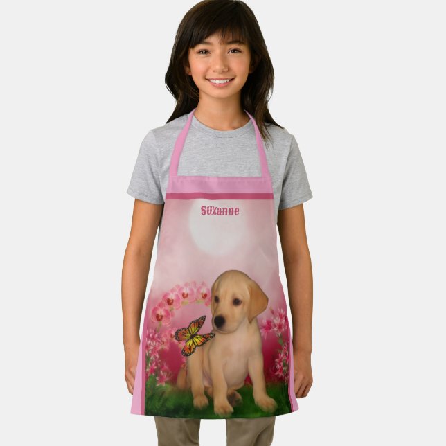 Cute Yellow Labrador Puppy Dog Personalised Apron (Insitu)