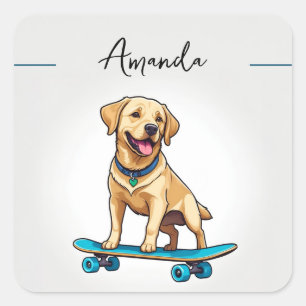 Cute Yellow Labrador Puppy on Skateboard Square Sticker
