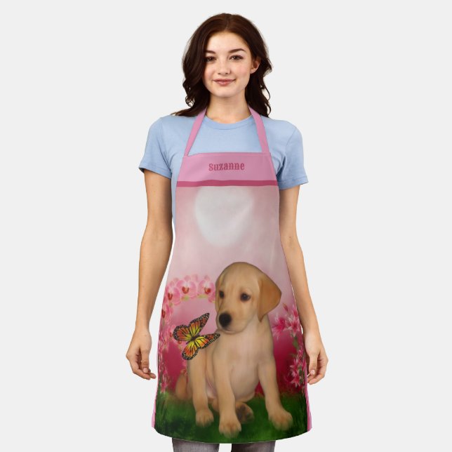 Cute Yellow Labrador Puppy Personalised Apron (Worn)