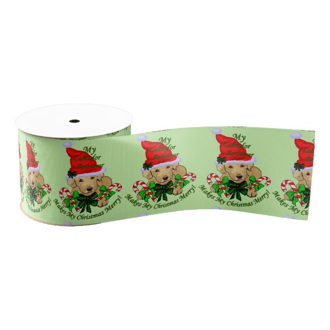 Cute Yellow Labrador Retriever Christmas Grosgrain Ribbon (Spool)