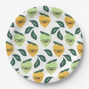 Cute yellow lemon cartoon funny illustration paper plate