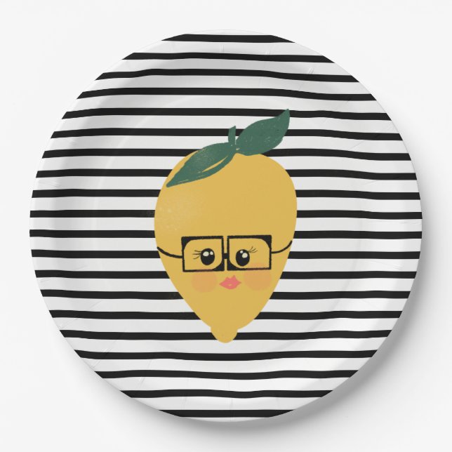 Cute yellow lemon cartoon funny illustration paper plate (Front)