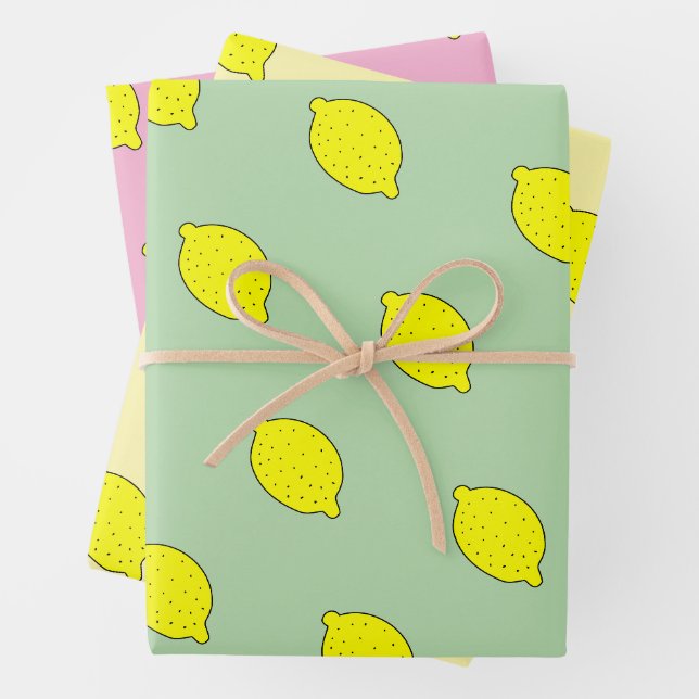 Cute yellow lemon doodle custom color wrapping paper sheet (In situ)