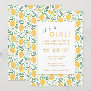 Cute Yellow Lemon Foliage Girl Baby Shower Invitation
