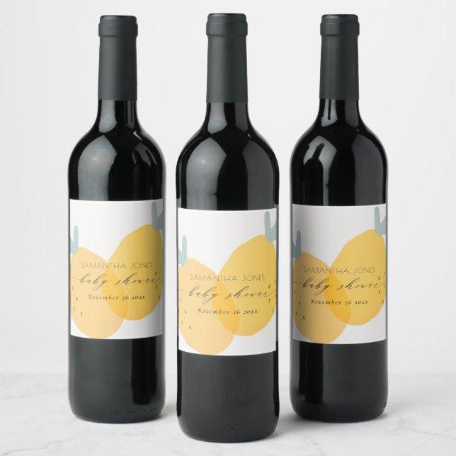 Cute Yellow Lemon Fruity Citrus Baby Shower Wine Label (Bottles)