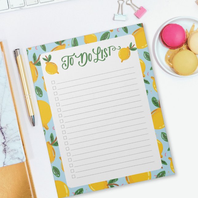 Cute Yellow Lemon To do List Checklist Lined Notepad (In situ)