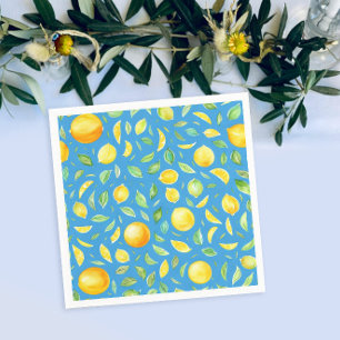Cute Yellow Lemons Turquoise Watercolor Pattern Napkin