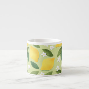 Cute yellow lemons, white flowers and green leaves espresso cup