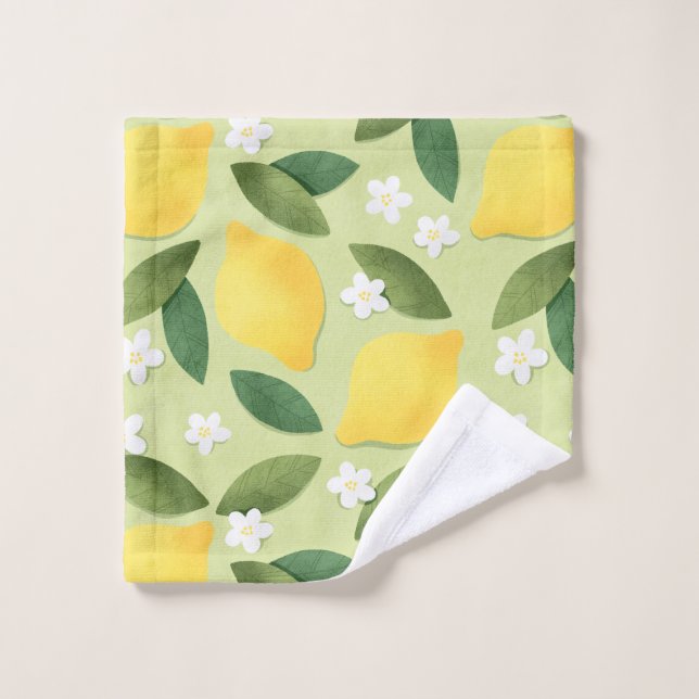 Cute yellow lemons, white flowers and green leaves wash cloth (Wash Cloth)