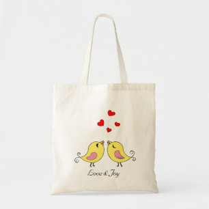 Cute Yellow Little Birds with Hearts & Text  Tote Bag