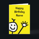 Cute Yellow Little Smiling Face Waving Birthday Card<br><div class="desc">Cute cartoon card with a happy smiling face popping in from the side of the card and waving. Card has a yellow background but it's easy to edit this to a different colour. Easily personalise this card by editing the template text on the front and inside. Thanks for viewing my...</div>