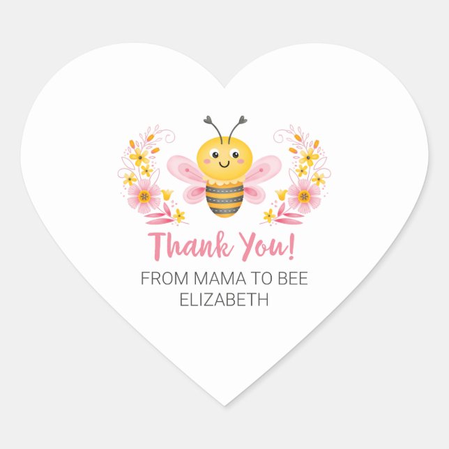 Cute Yellow Mama to Bee Baby Shower Thank You Heart Sticker (Front)