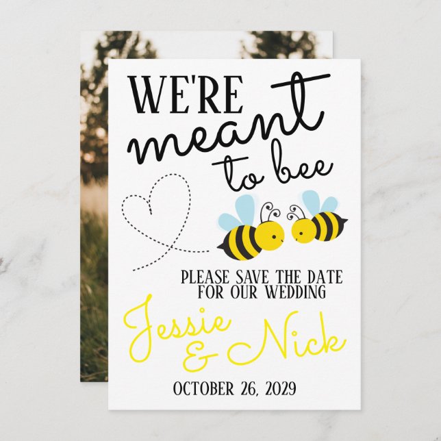 Cute Yellow Meant to Bee Save the Date Invitation (Front/Back)