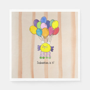Cute Yellow Monster Balloons Birthday Paper Napkin