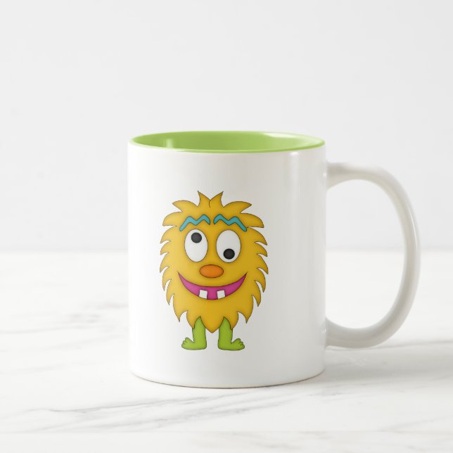 Cute Yellow Monster+Personalise Name Two-Tone Coffee Mug (Right)