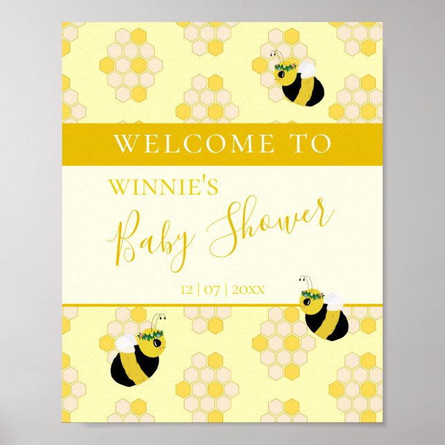 Cute Yellow Mummy to Bee Baby Shower Welcome Poster (Front)