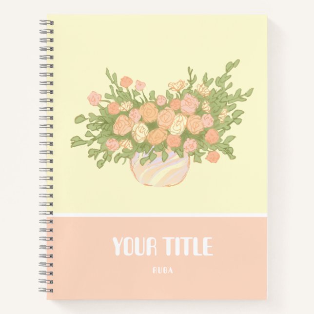 Cute yellow Notebook with peachy flowers  (Front)