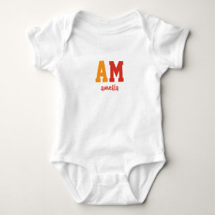 Cute yellow &orange custom name text monogram baby bodysuit