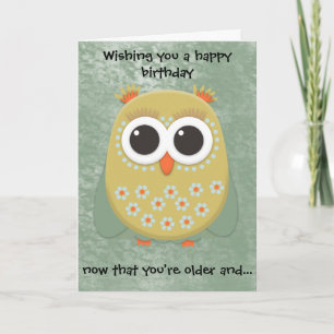 Cute Yellow Orange Green Owl Birthday Card