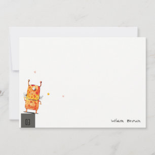 Cute Yellow Orange One Eyed Monster Kids Birthday Card