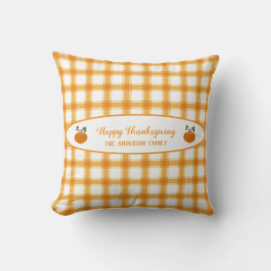Cute Yellow Orange Plaid Pumpkins Thanksgiving Cushion