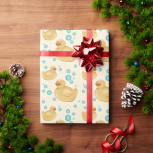 Cute Yellow Pastel Rubber Duck and Bubbles Wrapping Paper