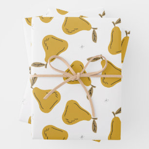 Cute Yellow Pear Fruit Pattern Wrapping Paper Sheet