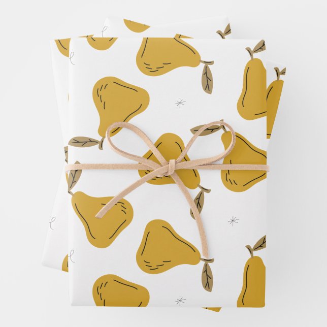 Cute Yellow Pear Fruit Pattern Wrapping Paper Sheet (In situ)