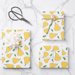 Cute Yellow Pear Pattern Wrapping Paper Sheet