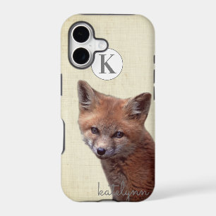 Cute Yellow Peek-a-Boo Baby Fox Cub Monogram