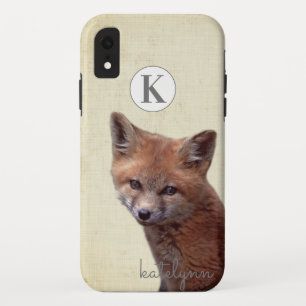 Cute Yellow Peek-a-Boo Baby Fox Cub Monogram iPhone XR Case