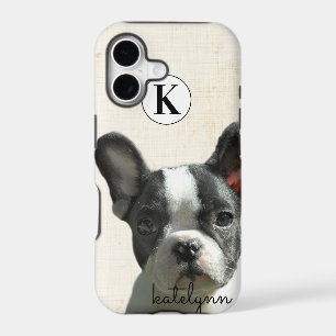 Cute Yellow Peek-a-Boo Boston Terrier Dog Monogram