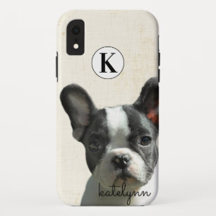 Cute Yellow Peek-a-Boo Boston Terrier Dog Monogram iPhone XR Case