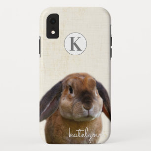 Cute Yellow Peek-a-Boo Bunny Photograph Monogram iPhone XR Case