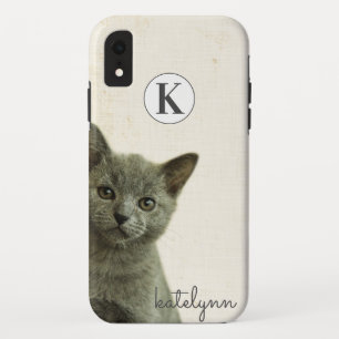 Cute Yellow Peek-a-Boo Kitten Photograph Monogram iPhone XR Case