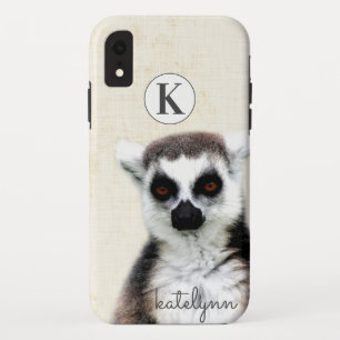 Cute Yellow Peek-a-Boo Lemur Photograph Monogram iPhone XR Case