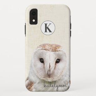 Cute Yellow Peek-a-Boo Owl Photograph Monogram iPhone XR Case