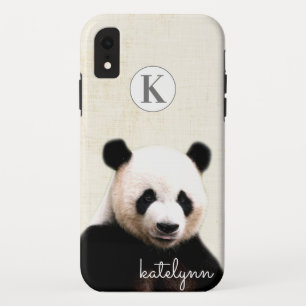 Cute Yellow Peek-a-Boo Panda Photograph Monogram iPhone XR Case