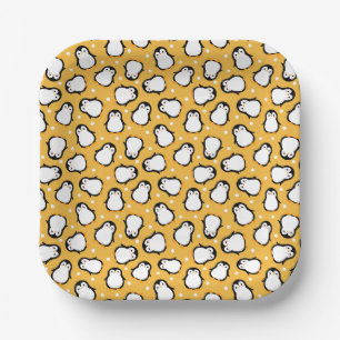 Cute yellow penguin pattern paper plate
