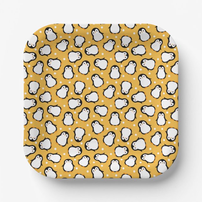 Cute yellow penguin pattern paper plate (Front)