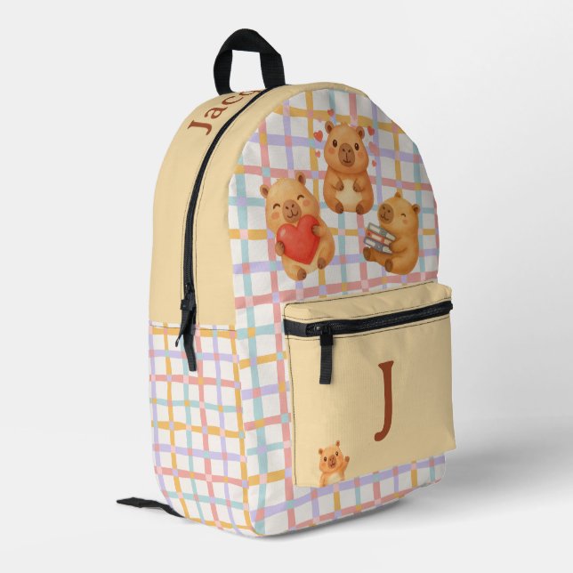 Cute Yellow Personalised Capybara Printed Backpack (Back Corner Left)