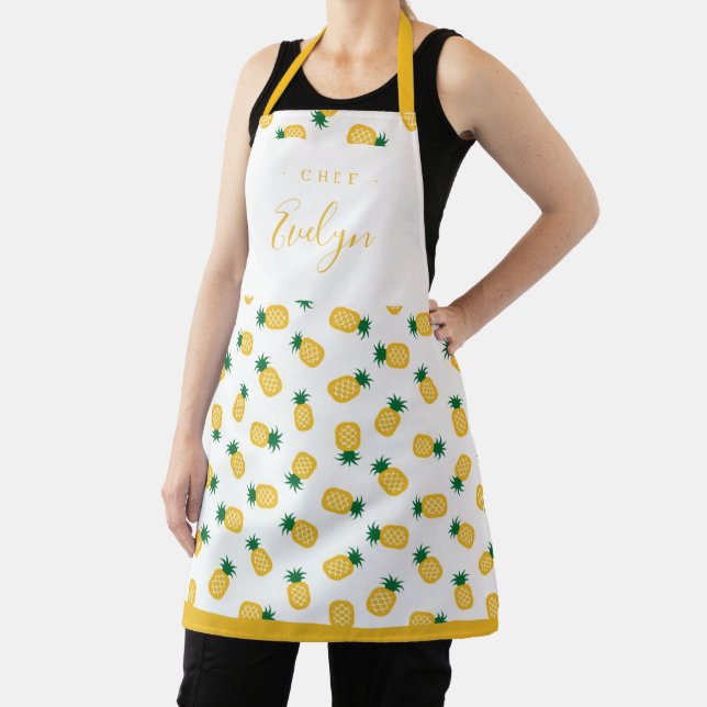 Cute yellow pineapple personalised cooking apron (Insitu)