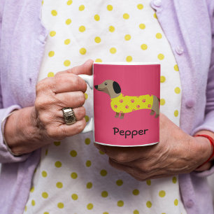 Cute Yellow & Pink Dachshund Dog Name Funny Large Coffee Mug