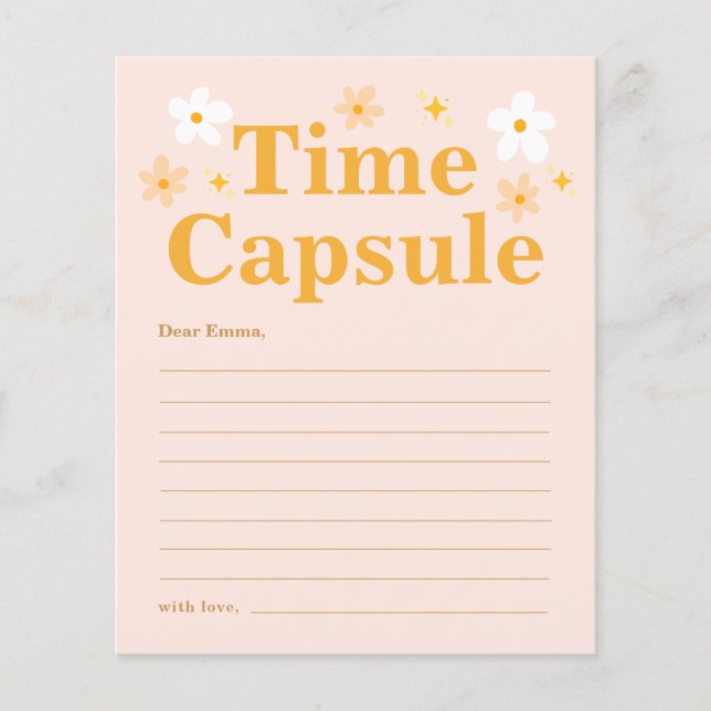 Cute Yellow Pink Daisy Time Capsule First Birthday (Front)