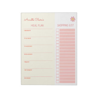 Cute Yellow & Pink Meal Planner and Shopping List  Notepad