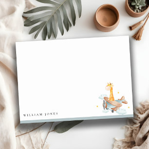 Cute Yellow Plane Giraffe Sky Stars Kids Birthday Card