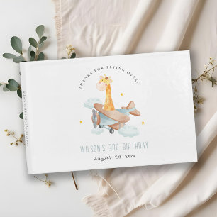Cute Yellow Plane Giraffe Stars Cloud Birthday Guest Book