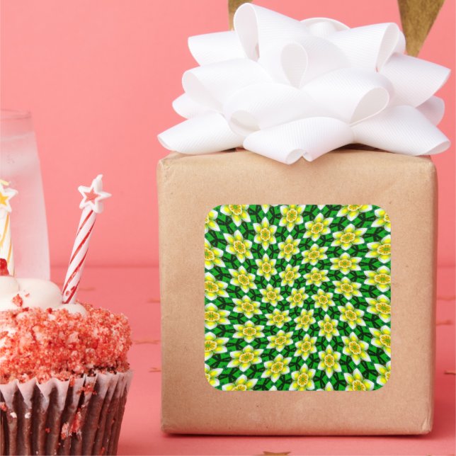 Cute Yellow Plumeria Pattern Square Sticker (Party)